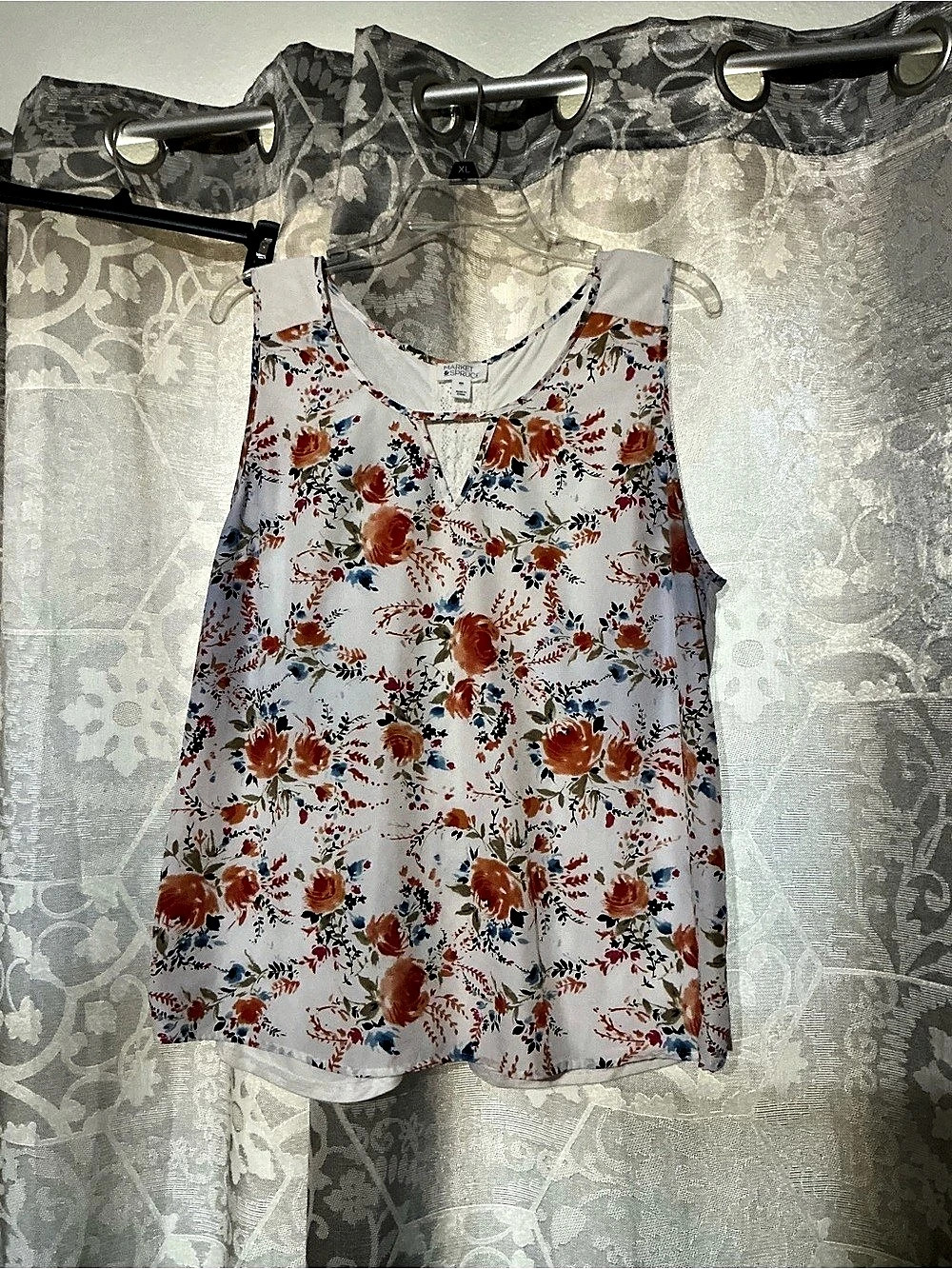 Market & Spruce Floral Tank Top White & Orange XXL